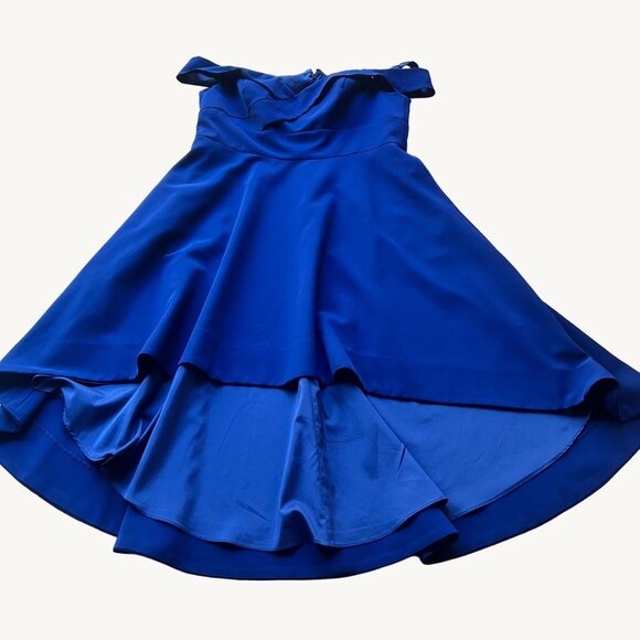 Aidan Mattox Size 14 Royal Blue Sweetheart Neck High Low Gown Cocktail Dress - Picture 2 of 16